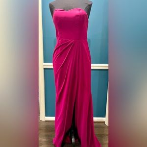 Custom fuchsia strapless bridesmaid gown